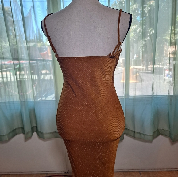 Haute Monde Brown/Gold Spaghetti Strap mini Dress Size Small. - Picture 3 of 7